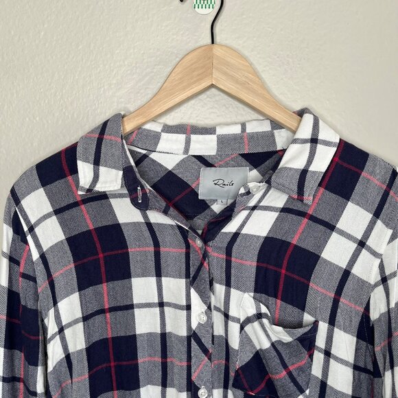 Rails Womens Hunter Plaid Blue Blue White Button Down Soft Flannel Shirt Large - Picture 3 of 12